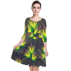 Floral Abstract Lines Quarter Sleeve Waist Band Dress by HermanTelo