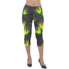 Floral Abstract Lines Lightweight Velour Capri Leggings  by HermanTelo