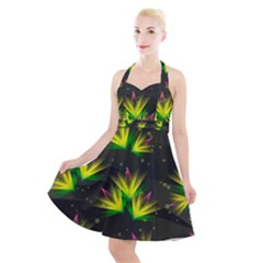 Floral Abstract Lines Halter Party Swing Dress 