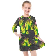 Floral Abstract Lines Kids  Quarter Sleeve Shirt Dress