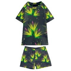 Floral Abstract Lines Kids  Swim Tee And Shorts Set