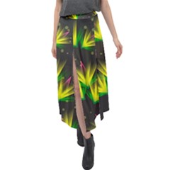 Floral Abstract Lines Velour Split Maxi Skirt