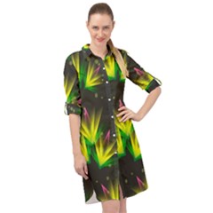 Floral Abstract Lines Long Sleeve Mini Shirt Dress by HermanTelo