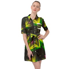 Floral Abstract Lines Belted Shirt Dress by HermanTelo