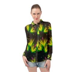 Floral Abstract Lines Long Sleeve Chiffon Shirt