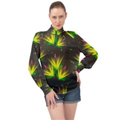 Floral Abstract Lines High Neck Long Sleeve Chiffon Top