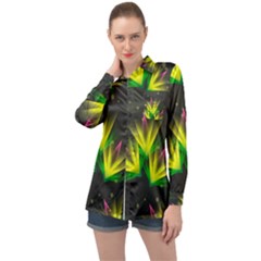 Floral Abstract Lines Long Sleeve Satin Shirt