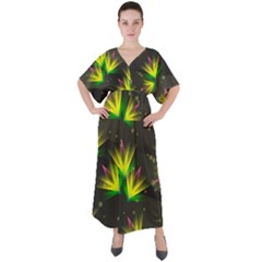 Floral Abstract Lines V-neck Boho Style Maxi Dress