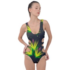 Floral Abstract Lines Side Cut Out Swimsuit