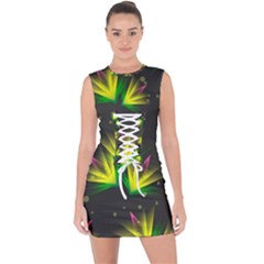 Floral Abstract Lines Lace Up Front Bodycon Dress