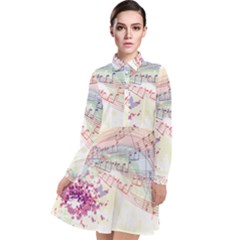 Music Notes Abstract Long Sleeve Chiffon Shirt Dress by HermanTelo