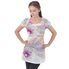 Music Notes Abstract Puff Sleeve Tunic Top