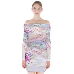 Music Notes Abstract Long Sleeve Off Shoulder Dress by HermanTelo