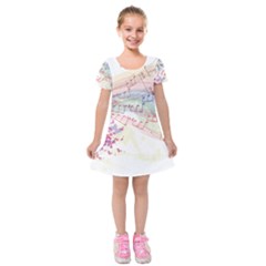 Music Notes Abstract Kids  Short Sleeve Velvet Dress