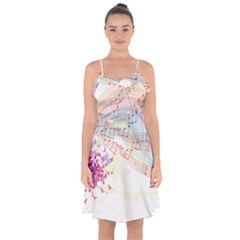 Music Notes Abstract Ruffle Detail Chiffon Dress by HermanTelo