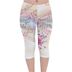 Music Notes Abstract Velvet Capri Leggings 