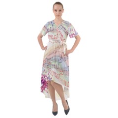 Music Notes Abstract Front Wrap High Low Dress