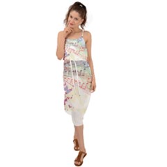 Music Notes Abstract Waist Tie Cover Up Chiffon Dress