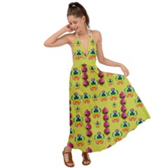 Power Can Be Flowers And Ornate Colors Decorative Backless Maxi Beach Dress