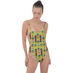 Power Can Be Flowers And Ornate Colors Decorative Tie Strap One Piece Swimsuit