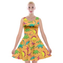 Cute Cartoon Dinosaur Orange Velvet Skater Dress