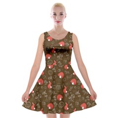 Cute Forest Fox Brown Velvet Skater Dress