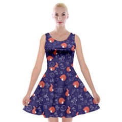 Cute Forest Fox Blue Velvet Skater Dress