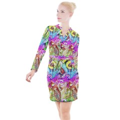 Music Abstract Sound Colorful Button Long Sleeve Dress by Mariart