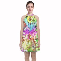 Music Abstract Sound Colorful Velvet Halter Neckline Dress 