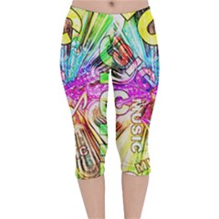 Music Abstract Sound Colorful Velvet Capri Leggings 