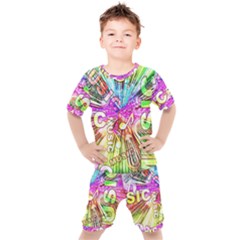 Music Abstract Sound Colorful Kids  Tee And Shorts Set