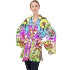 Music Abstract Sound Colorful Long Sleeve Velvet Kimono 