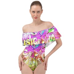 Music Abstract Sound Colorful Off Shoulder Velour Bodysuit 