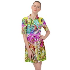 Music Abstract Sound Colorful Belted Shirt Dress