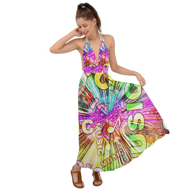 Music Abstract Sound Colorful Backless Maxi Beach Dress