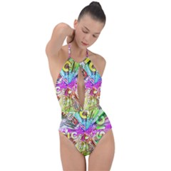 Music Abstract Sound Colorful Plunge Cut Halter Swimsuit