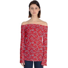 Background Abstraction Red Gray Off Shoulder Long Sleeve Top by HermanTelo