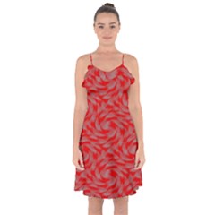 Background Abstraction Red Gray Ruffle Detail Chiffon Dress