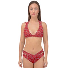 Background Abstraction Red Gray Double Strap Halter Bikini Set by HermanTelo