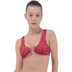 Background Abstraction Red Gray Ring Detail Bikini Top