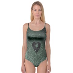 Elegant Heart With Piano And Clef On Damask Background Camisole Leotard  by FantasyWorld7