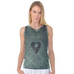 Elegant Heart With Piano And Clef On Damask Background Women s Basketball Tank Top by FantasyWorld7