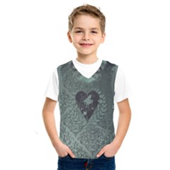 Elegant Heart With Piano And Clef On Damask Background Kids  Sportswear by FantasyWorld7