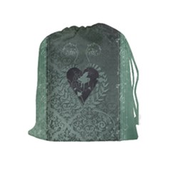 Elegant Heart With Piano And Clef On Damask Background Drawstring Pouch (xl)