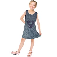 Elegant Heart With Piano And Clef On Damask Background Kids  Tunic Dress by FantasyWorld7