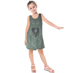 Elegant Heart With Piano And Clef On Damask Background Kids  Sleeveless Dress by FantasyWorld7