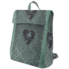 Elegant Heart With Piano And Clef On Damask Background Flap Top Backpack by FantasyWorld7