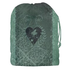 Elegant Heart With Piano And Clef On Damask Background Drawstring Pouch (3xl) by FantasyWorld7