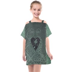 Elegant Heart With Piano And Clef On Damask Background Kids  One Piece Chiffon Dress by FantasyWorld7