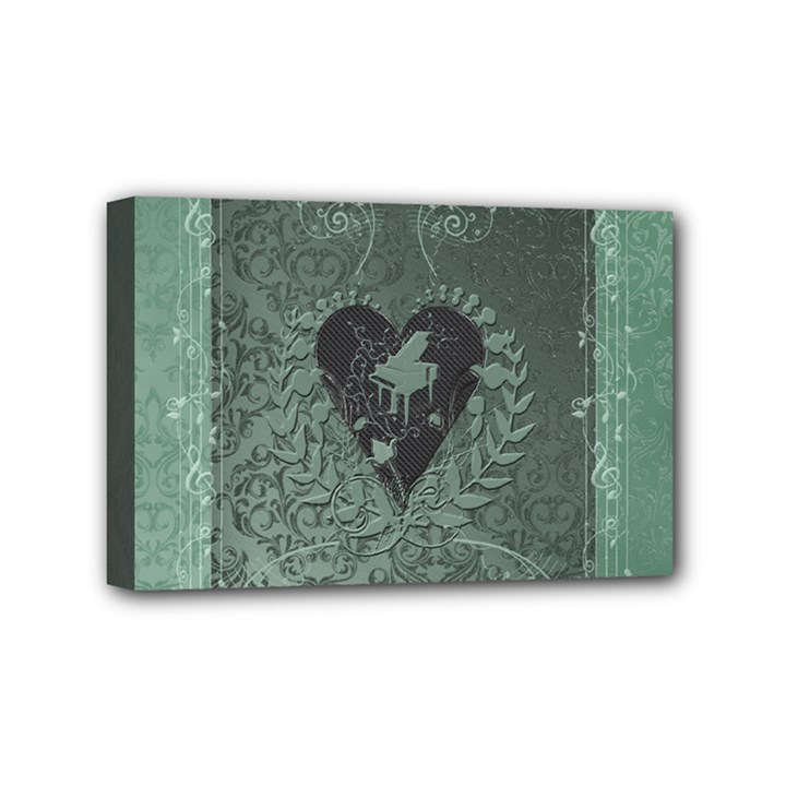 Elegant Heart With Piano And Clef On Damask Background Mini Canvas 6  x 4  (Stretched)